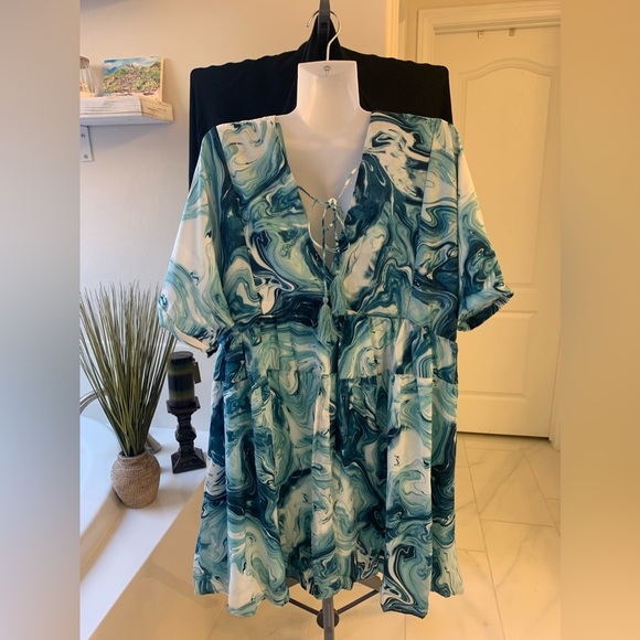 Boho Print Deep V-Neck Back Tie Mini Dress Size M - Picture 6 of 10